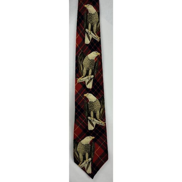 Harken Vintage Silk Tie Plaid Red Black Yellow Eagles EAE Hand Printed Italy - Picture 7 of 13